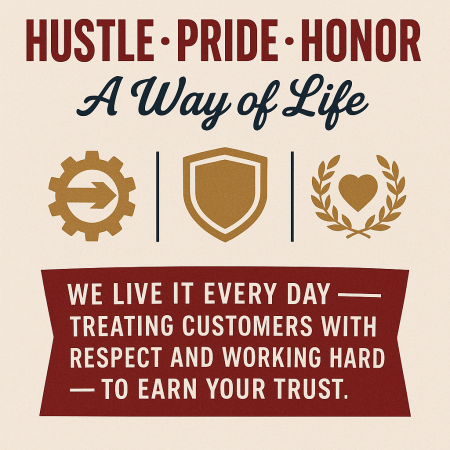 Hustle Pride Honor Auto Sales Car Motto